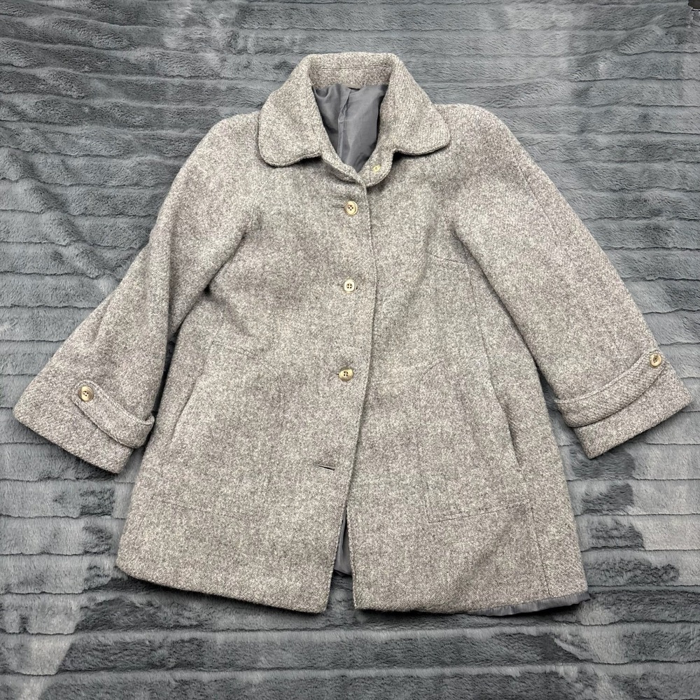 Vintage C&A Canda Grey Pure New Wool Car Coat Made in UK Womens 14 Button Front